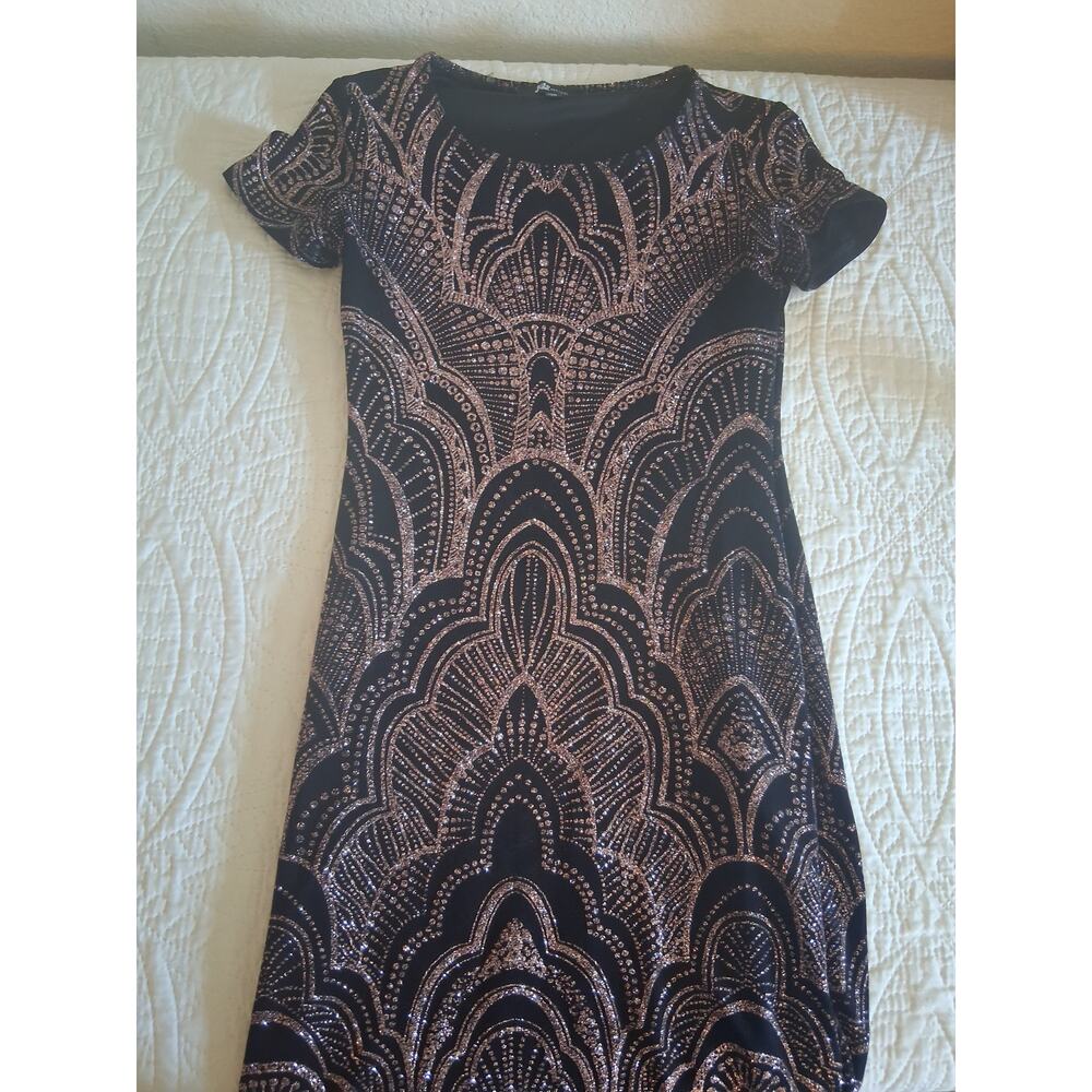 ump Apparel Glitter Motif Cap Sleeve Sheath Dress Size XS